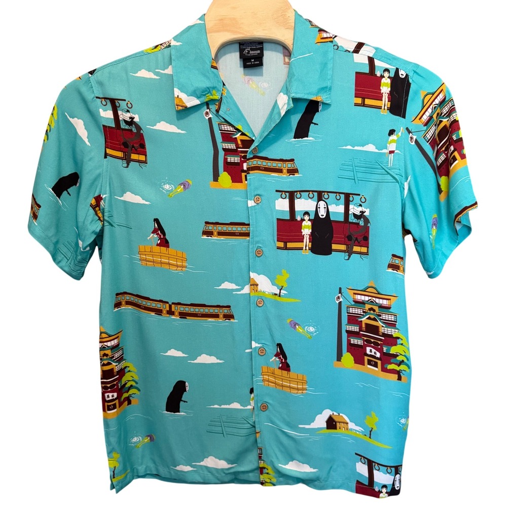 Studio Ghibli Spirited Away Chihiro No-Face Button Down Shirt M Our Universe AOP